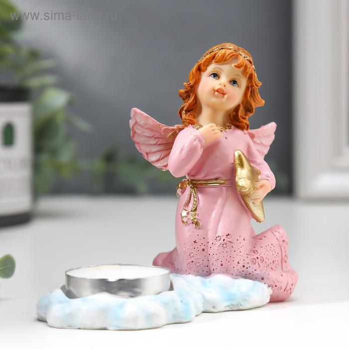 Фигурка - подсвечник на 1 свечу со свечой «Девочка-ангел в розовом платье», полистоун, 9×12×5.2 см - Фото 1