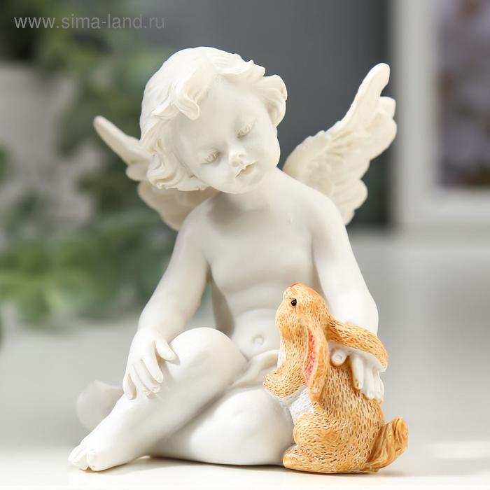 Сувенир полистоун "Белоснежный ангел с цветным кроликом" 6,8х6,5х6 см - Фото 1