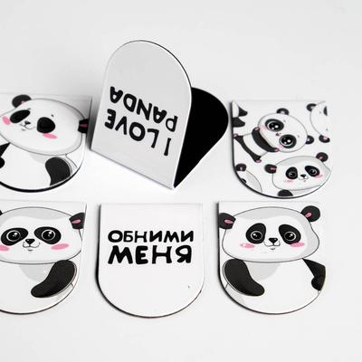 Закладки магнитные для книг, 6 шт. «Панда»