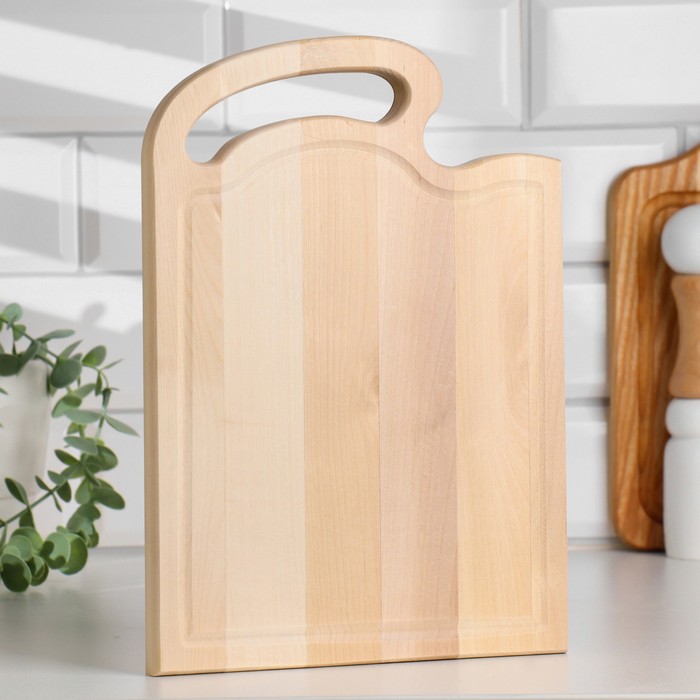 Доска разделочная и сервировочная "Модерн" с желобом для стока, с ручкой, МАССИВ, 28×20×2 см 5155431