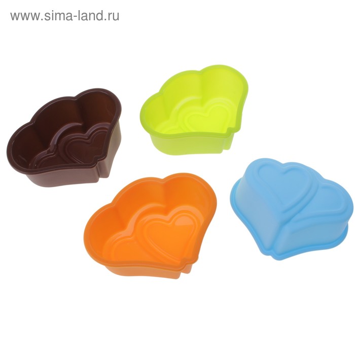 Форма силиконовая для выпечки Доляна «Два сердца», цвет МИКС - Фото 1