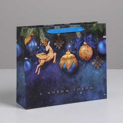 Пакет подарочный новогодний ламинированный «Стильный», M 30 х 26 х 9 см