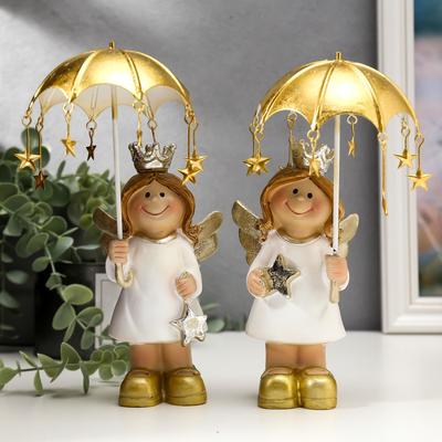 Фигурка полистоун «Ангел-принцесса со звёздочкой под зонтом», 20.5×11×11 см, МИКС