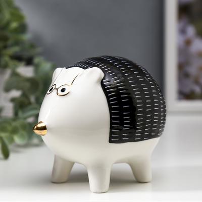 Сувенир керамика "Ёжик в очках" бело-чёрный с золотом 8,8х7,8х11 см