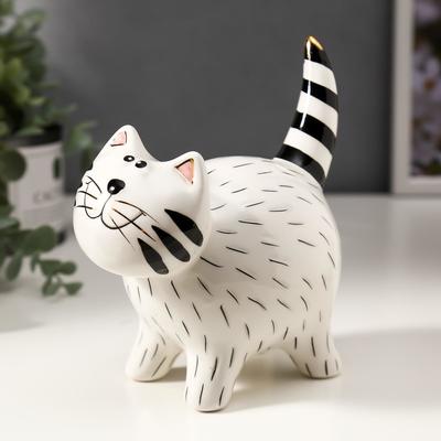Сувенир керамика "Улыбчивый котик" бело-чёрный с золотом 14,5х8х13,2 см