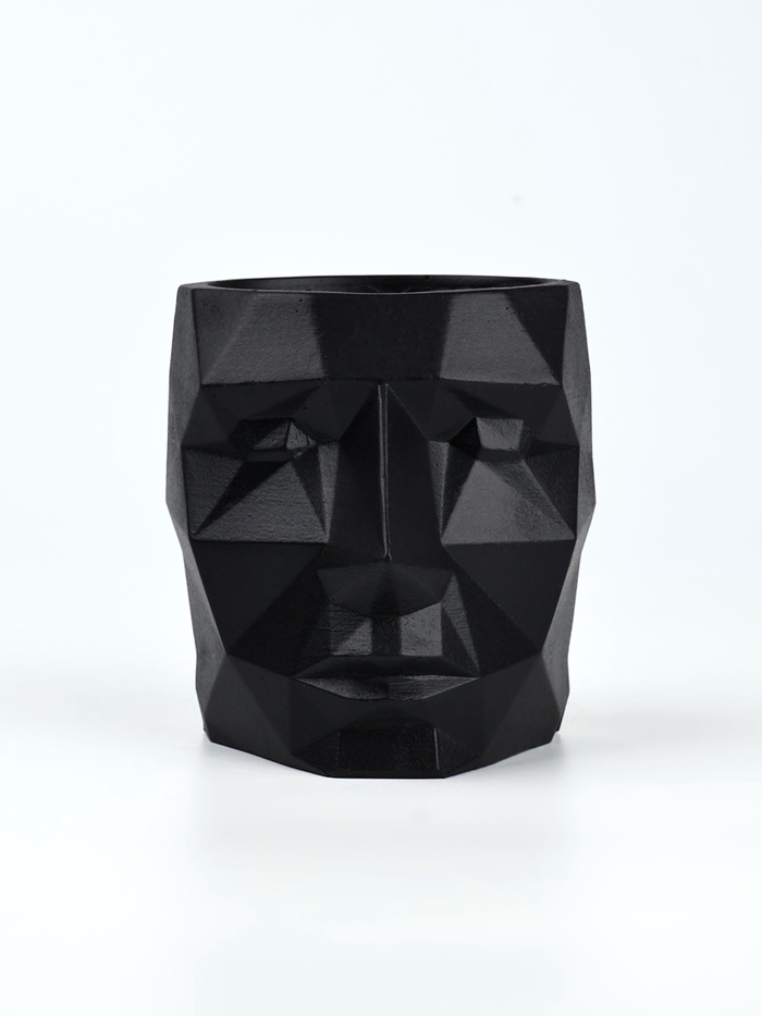 Кашпо полигональное из гипса «Голова», цвет чёрный, 11×12 см - Фото 1