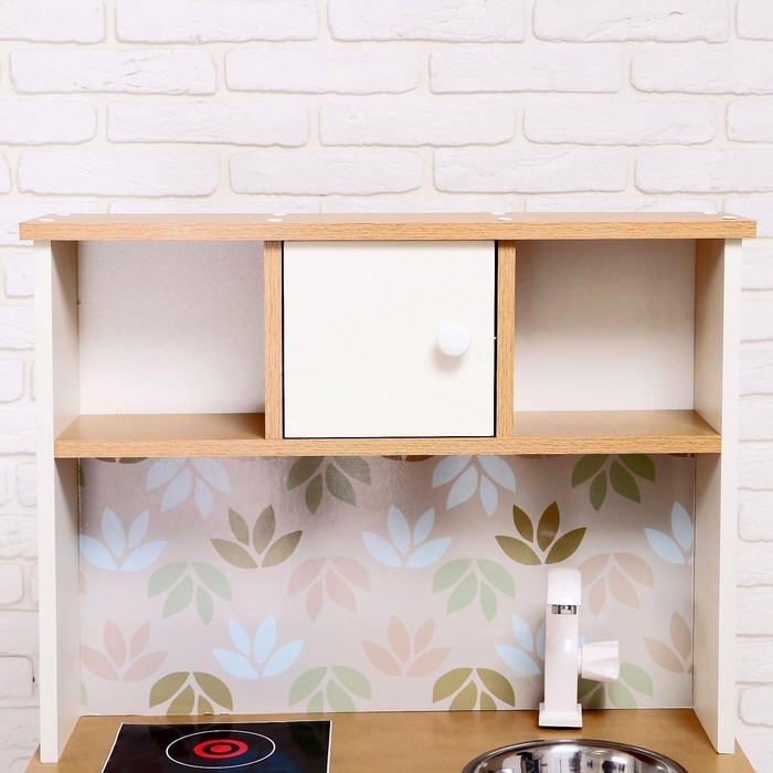 Игровая мебель «Детская кухня», цвет корпуса бело-бежевый, цвет фасада бело-розовый, фартук цветы - фото 1886523215