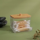 Органайзер для хранения ватных палочек «BAMBOO», с крышкой, 9 × 7,5 × 7 см, в картонной коробке, цвет прозрачный/коричневый - Фото 1