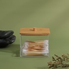 Органайзер для хранения ватных палочек «BAMBOO», с крышкой, 9 × 7,5 × 7 см, в картонной коробке, цвет прозрачный/коричневый - Фото 3