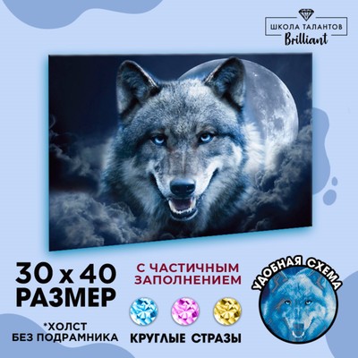 Алмазная мозаика с частичным заполнением на холсте «Магия волка», 30 х 40 см