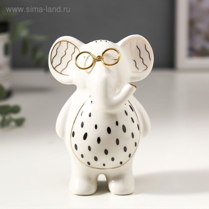 Сувенир керамика "Слонёнок в очках" бело-чёрный с золотом 10х5х7 см - Фото 1