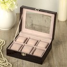 Шкатулка кожзам под часы 6 отделений "Горький шоколад" 16х20х8 см - Фото 2