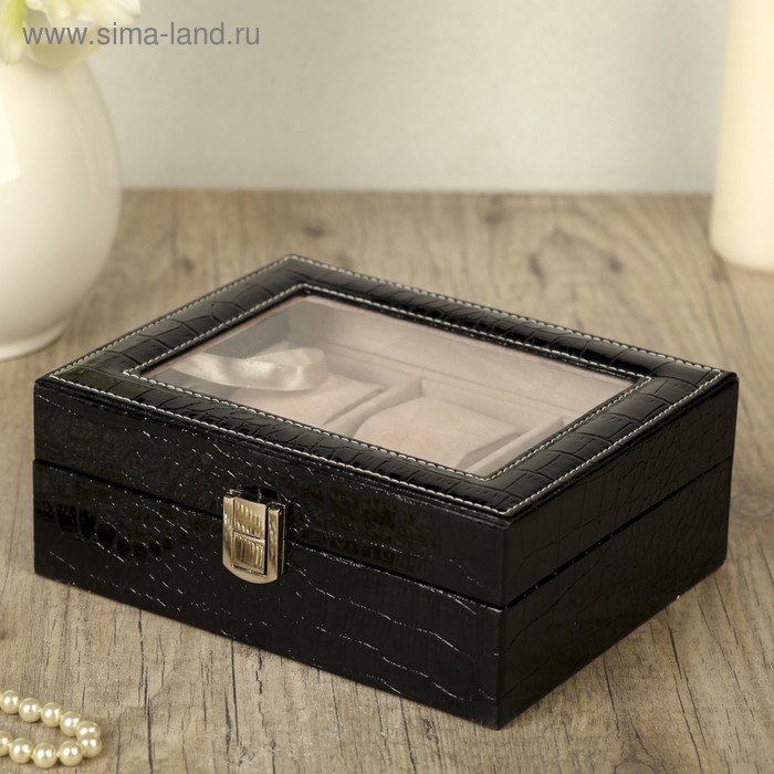 Шкатулка кожзам под часы 6 отделений "Чёрная ночь" 16х20х8 см - Фото 1