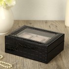 Шкатулка кожзам под часы 6 отделений "Чёрная ночь" 16х20х8 см - Фото 3