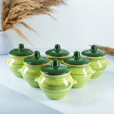 Горшки для запекания Борисовская керамика «Классика», 500 мл, набор 6 шт., керамика, зелёные