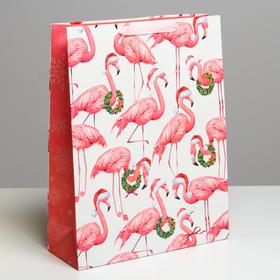 Пакет ламинированный вертикальный «Новогодний фламинго», L 31 х 40 х 11,5 см, Новый год