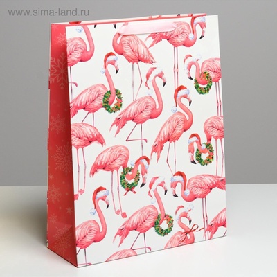 Пакет подарочный новогодний ламинированный «Новогодний фламинго», L 31×40×11.5 см