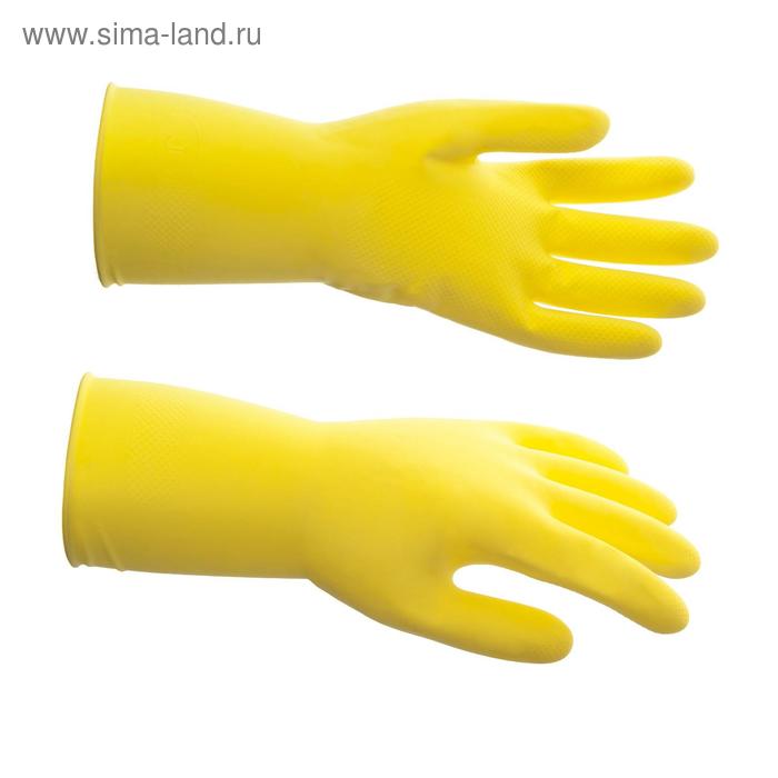 Перчатки латексные многоразовые, M, жёлтые - Фото 1