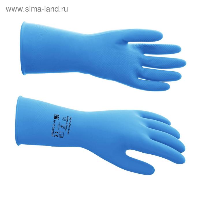 Перчатки латексные многоразовые, M, синие - Фото 1