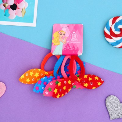 Резинки для волос «Весёлые ушки», набор 4 шт., звёзды, 4 см, МИКС