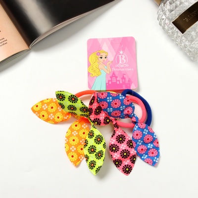 Резинки для волос «Весёлые ушки», набор 4 шт., ромашки, 4 см, МИКС