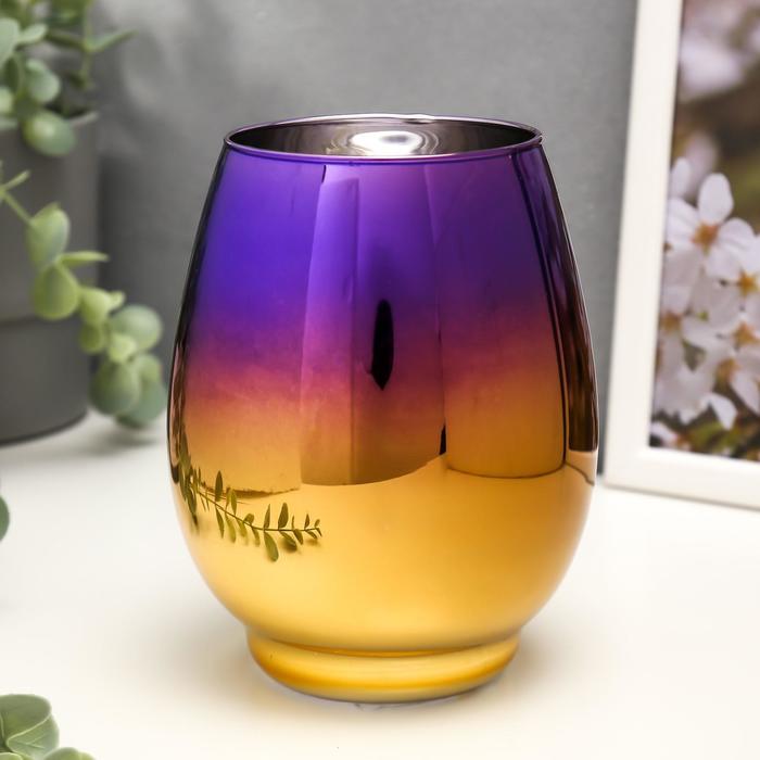 Подсвечник стекло на 1 свечу "Вытянутый бокал" фиолетово-золотой 14,5х10,5х10,5 см - Фото 1