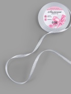 Лента атласная, с серебряным люрексом, 6 мм, 23±1 м, белая №001 - Фото 2