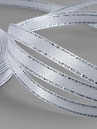 Лента атласная, с серебряным люрексом, 6 мм, 23±1 м, белая №001 - Фото 4