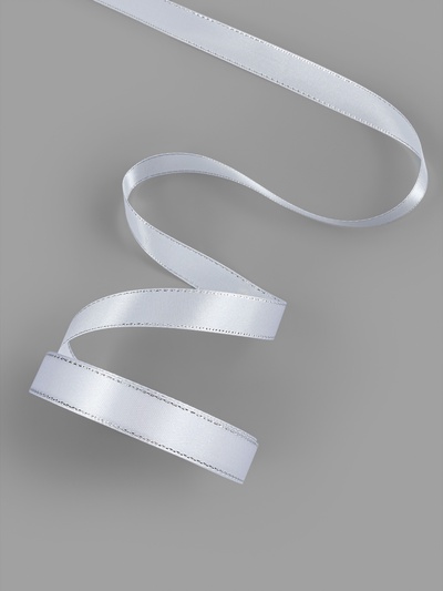 Лента атласная, с серебряным люрексом, 15 мм, 23±1 м, белая №001