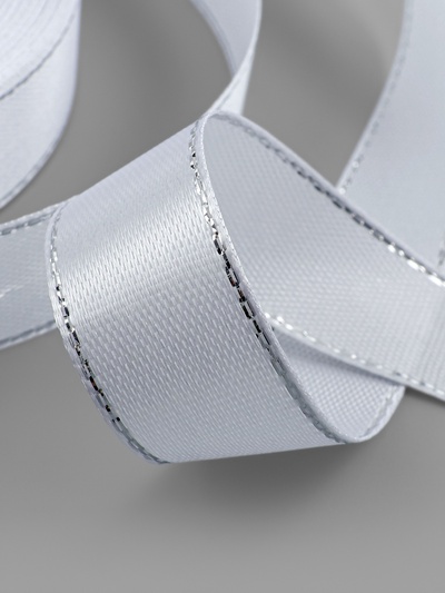 Лента атласная, с серебряным люрексом, 15 мм, 23±1 м, белая №001