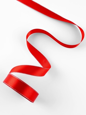 Лента атласная, с серебряным люрексом, 25 мм, 23±1 м, красная №026 (комплект 2 шт)