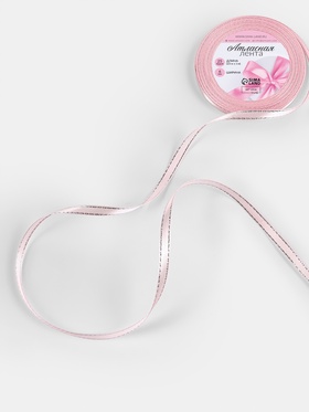 Лента атласная, с серебряным люрексом, 6 мм, 23±1 м, розовая №004 (комплект 6 шт)