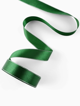 Лента атласная, с серебряным люрексом, 25 мм, 23±1 м, зелёная №049 (комплект 2 шт)