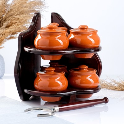 Набор "Вятская керамика №4" 6х0,5л + ухват + темная полка