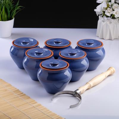 Горшочки для запекания Вятская керамика, набор 6 шт., ухват, 500 мл, МИКС