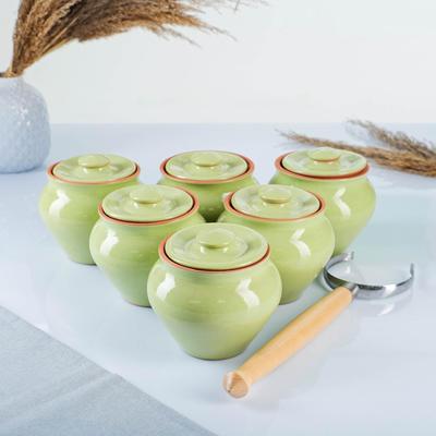 Горшочки для запекания Вятская керамика, набор 6 шт., ухват, 500 мл, салатовые