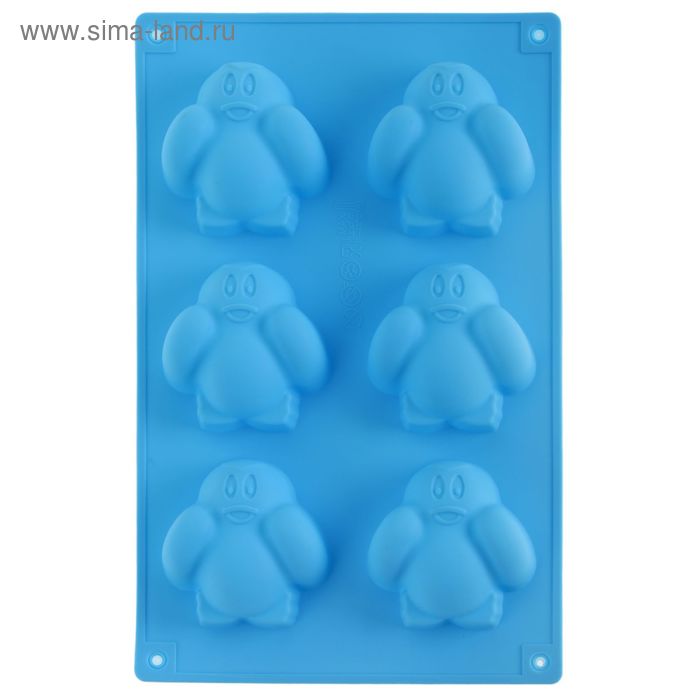 Форма силиконовая для выпечки Доляна «Пингвин», 17,5×27,5×2,5 см, 6 ячеек, цвет МИКС - Фото 1