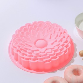 Форма силиконовая для выпечки Доляна «Хризантема», d=22 см, цвет розовый