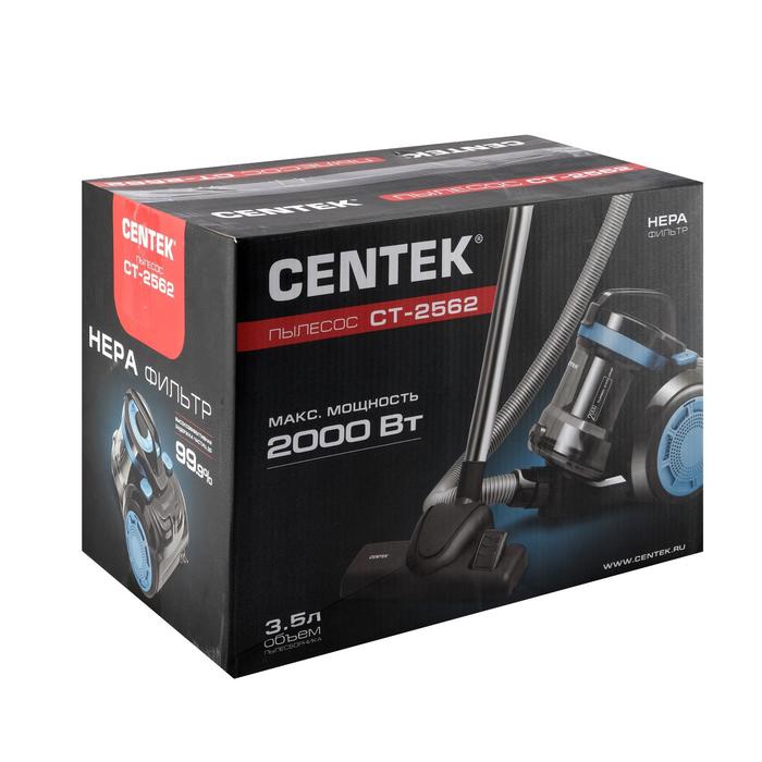 Пылесос Centek CT-2562, 2000/380 Вт, турбо НЕРА фильтр, 3.5 л, синий - фото 51319425