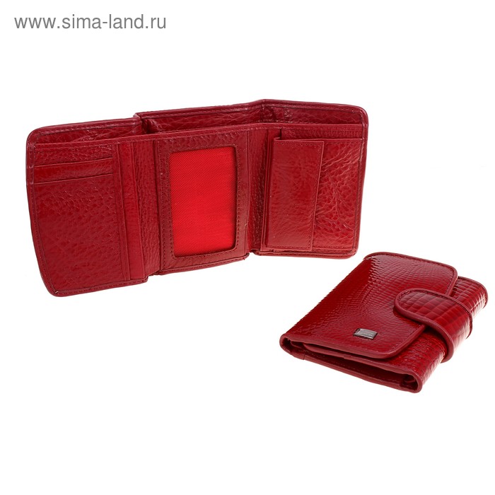 Кошелёк женский раскладной, 2 отдела, лакированный, красный - Фото 1