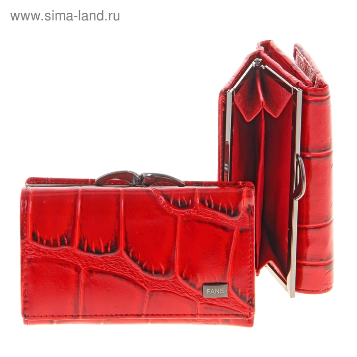 Кошелёк женский на кнопке, 2 отдела, глянцевый, красный - Фото 1