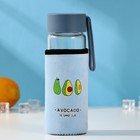 Бутылка для воды стеклянная в чехле «Авокадо», 380 мл, h=17,5 см, рисунок МИКC - фото 9059582