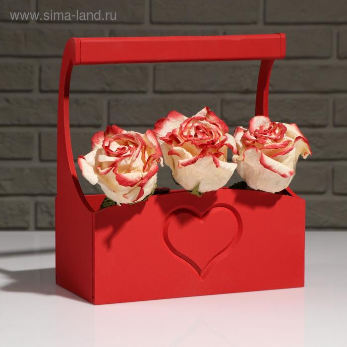 Кашпо деревянное "Symmetric Heart", с ручкой, красный, 25×12,5×10(28) см - Фото 1