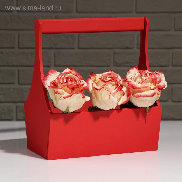 Кашпо деревянное "Виллиан Лонг", с ручкой, красный, 25×12,5×10(28) см - Фото 1