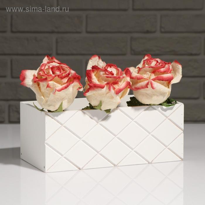 Кашпо деревянное "Эллада большая, сетка", белый, 25×12,5×10 см - Фото 1