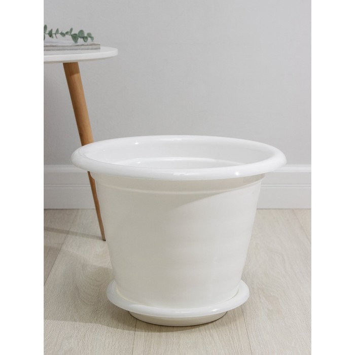 Горшок для цветов с поддоном «Виола», 16 л, пластиковый, белый - Фото 1