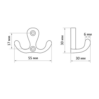Крючок мебельный ТУНДРА TKD003, двухрожковый, черный