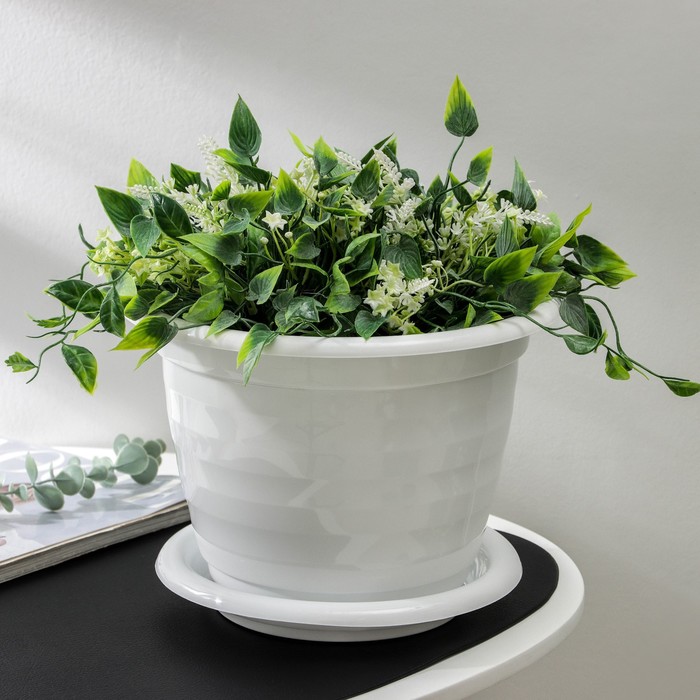 Горшок для цветов с поддоном «Виола», 5 л, пластиковый, белый - Фото 1