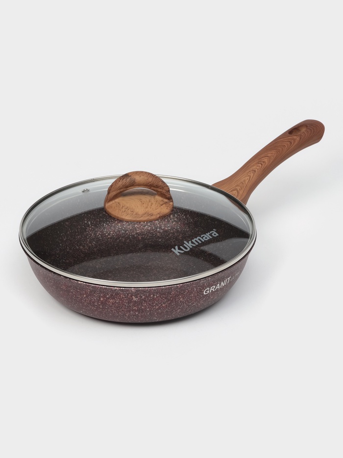 Сковорода Granit ultra red, d=24 см, пластиковая ручка, стеклянная крышка, антипригарное покрытие, цвет коричневый - Фото 1