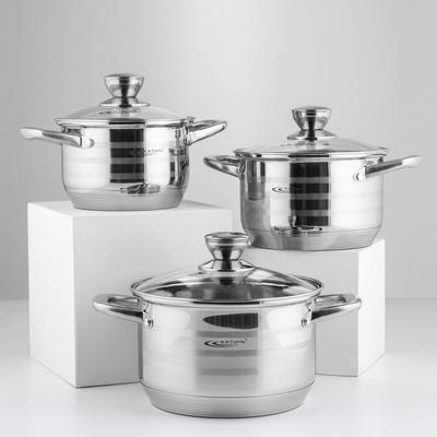 Набор кастрюль Катунь «Элис», 3 шт.: 1.8 л, 2.5 л, 3.5 л, индукция, нержавеющая сталь